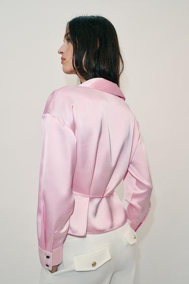 BLOUSE SATINÉE AVEC CEINTURE FINE - Rose de Zara - Image 3