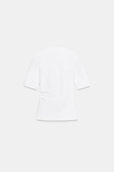 GATHERED INTERLOCK T-SHIRT - White by Zara - Image 5