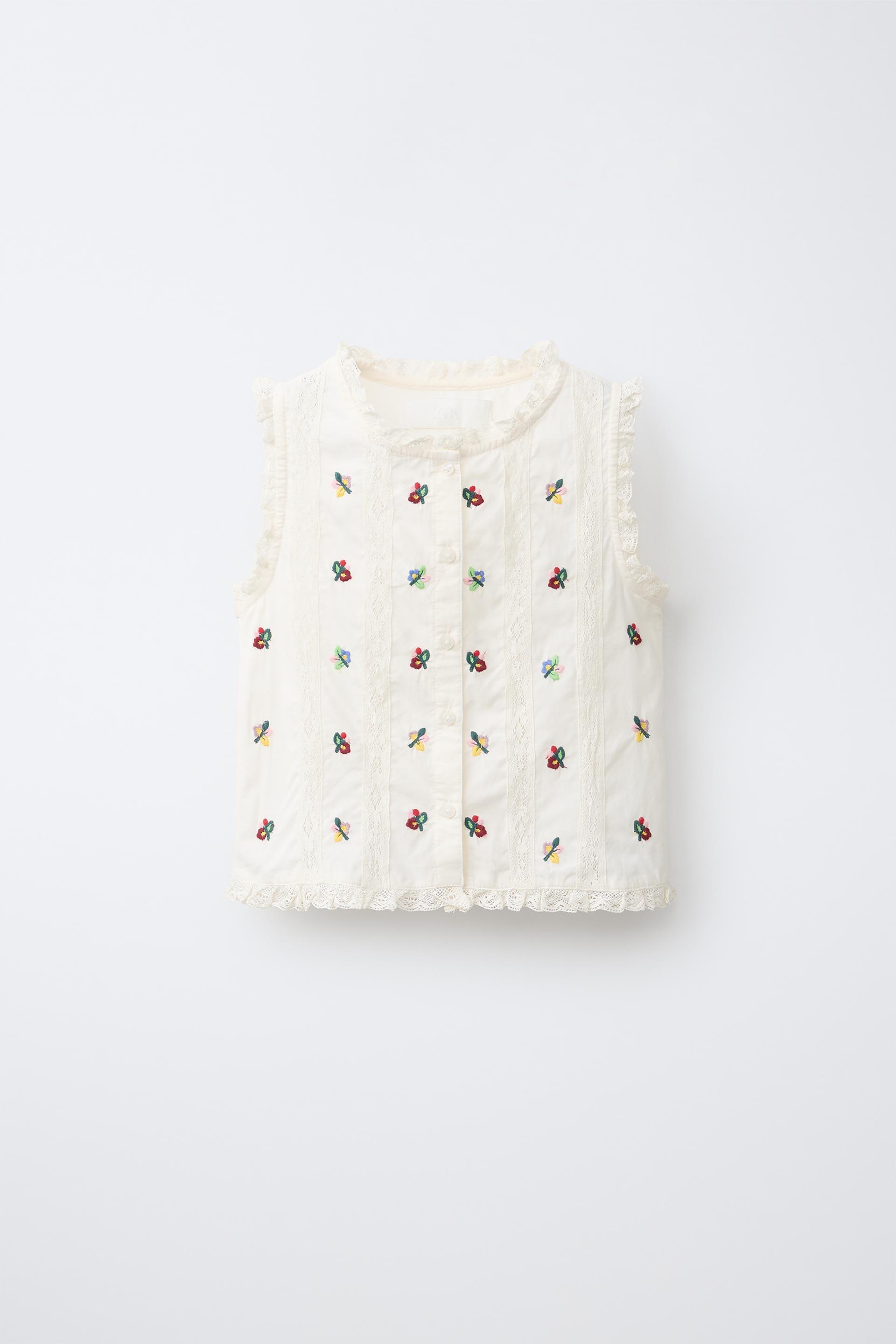 Embroidered Blouse With Lace Trim