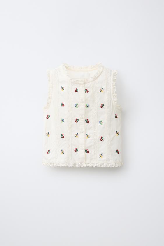 BLUSA BORDADOS PUNTILLA - Crudo de Zara - Imagen 0