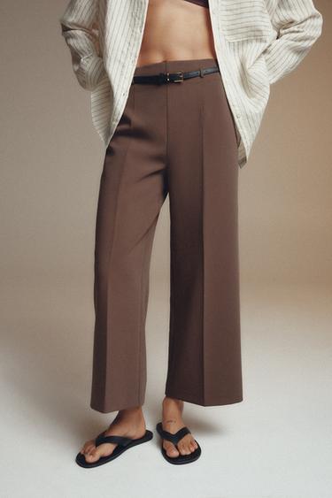 PANTALÓN CULOTTE CINTURÓN ZW COLLECTION - Marrón claro de Zara