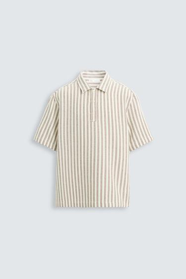 Zara TEXTURED POLO SHIRT - Brown