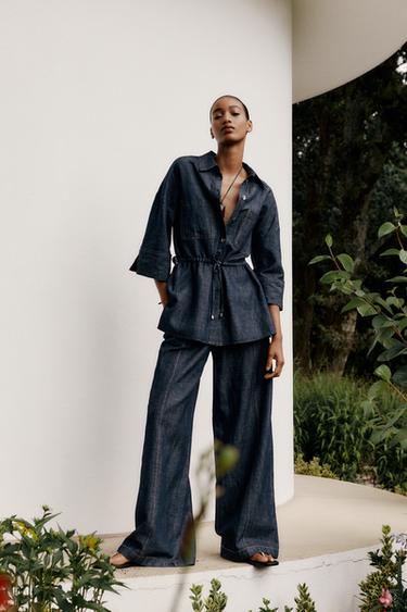 LINEN BLEND WIDE-LEG TROUSERS - Indigo by Zara - Image 0