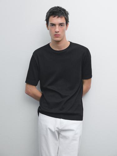 Camiseta acabado rib 100% algodón - Negro de Zara