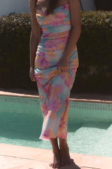 PRINTED TULLE MIDI DRESS - only one by Zara - Image 1