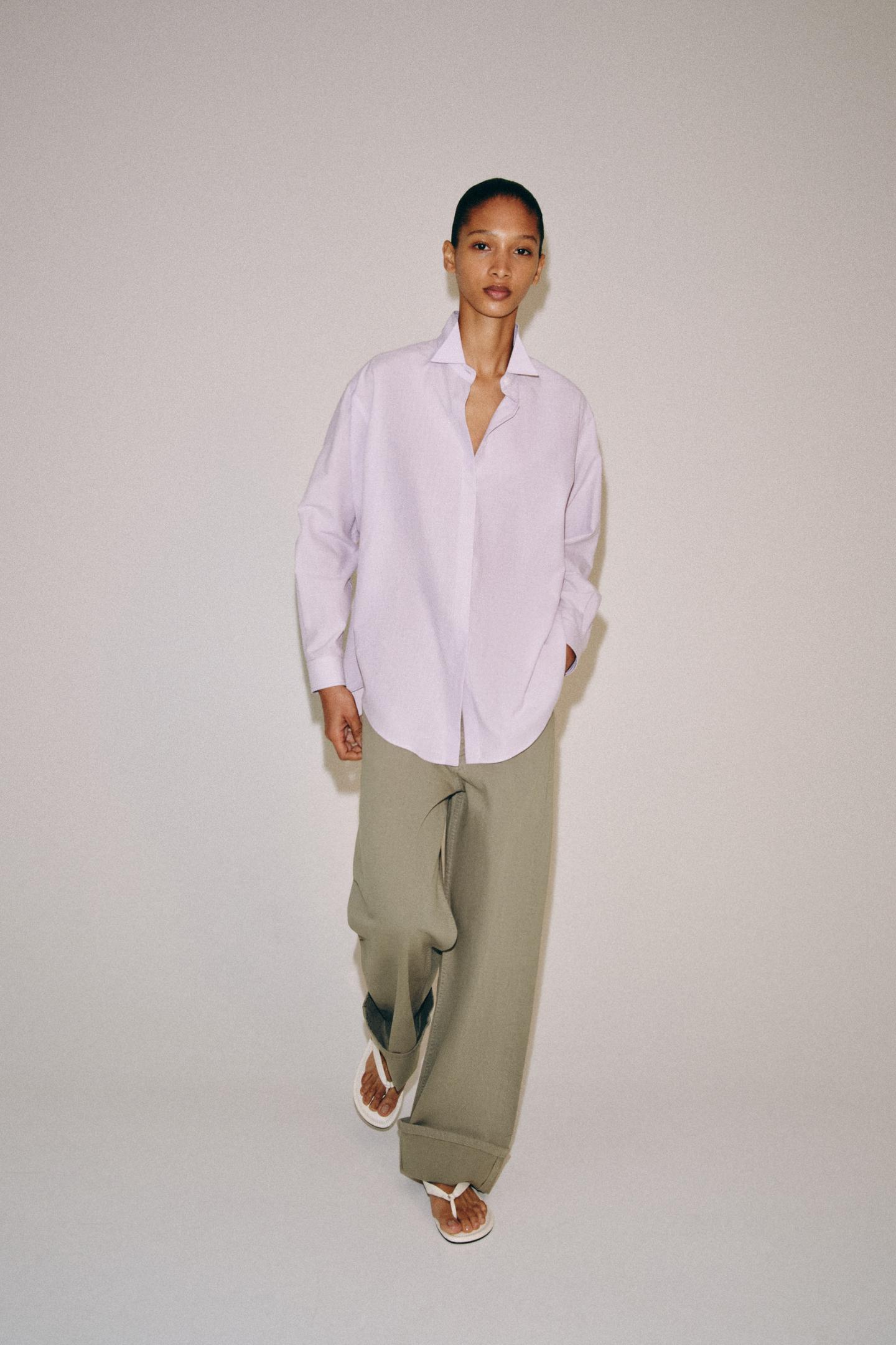 Женская рубашка Zara ZW Collection Striped, цвет: Розовато-лиловый — фото 4