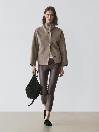 Leggins piel napa - Marrón de Zara