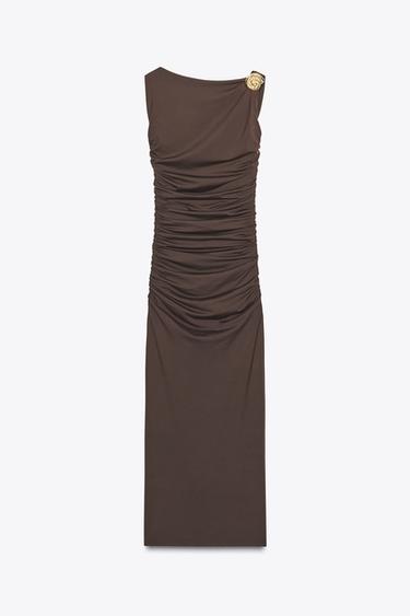 ROBE EN POLYAMIDE COQUILLAGE - Marron foncé de Zara - Image 4
