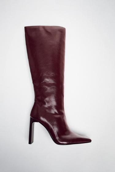 BLOCK HEEL BOOTS - Burgundy Red by Zara
