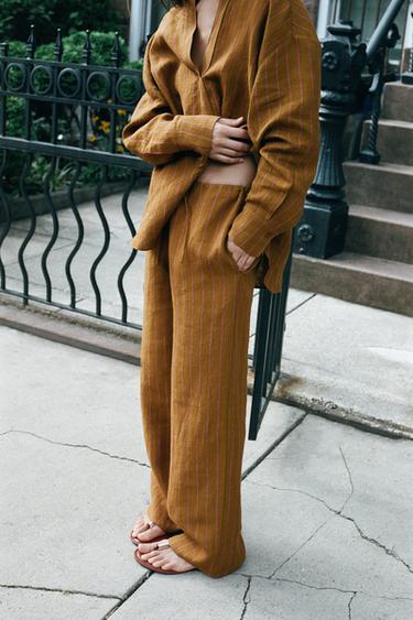 Zara 100% LINEN STRIPED TROUSERS - striped