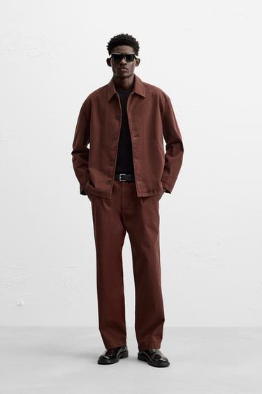 TWILL TEXTURED CHINO TROUSERS - Burgundy by Zara - Image 0