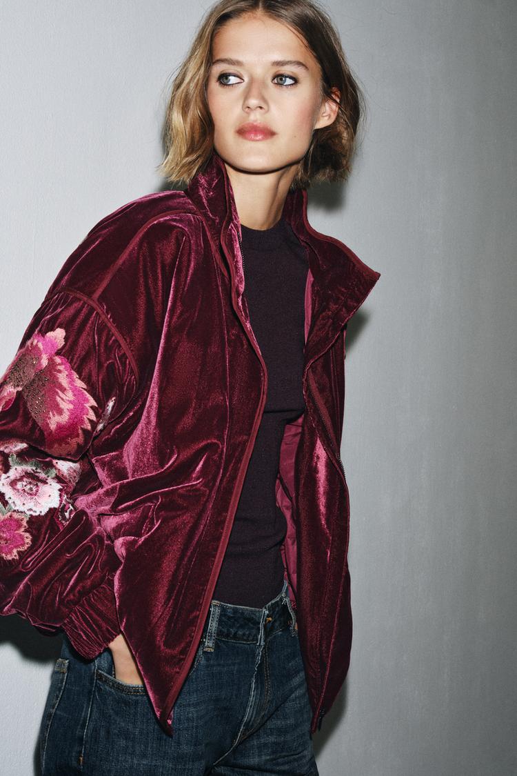 EMBROIDERED VELVET PUFFER JACKET