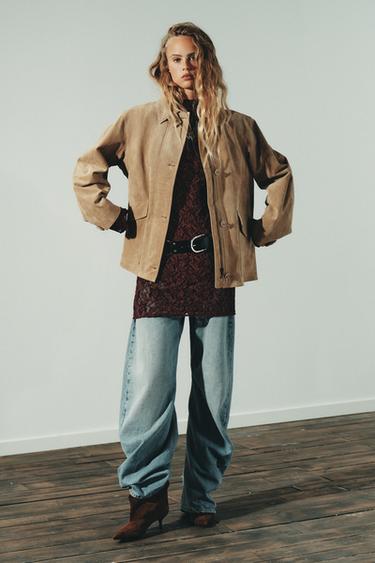 100% SUEDE LEATHER JACKET - Light sand by Zara