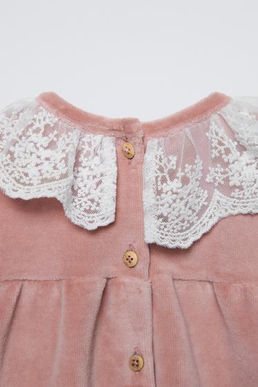 ROBE VELOURS COL BRODÉ - Rose de Zara - Image 2