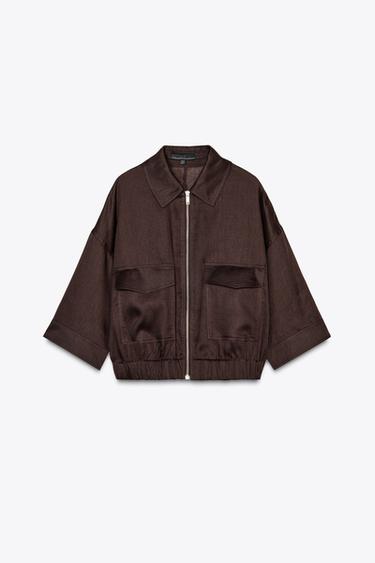 VESTE ZIPPÉE AVEC RAMIE - Marron de Zara - Image 4