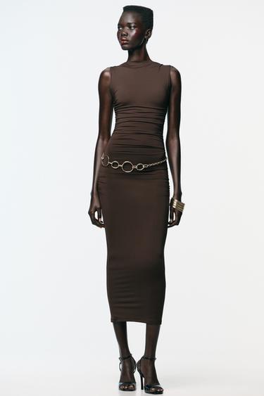 SHELL POLYAMIDE DRESS - Dark brown by Zara