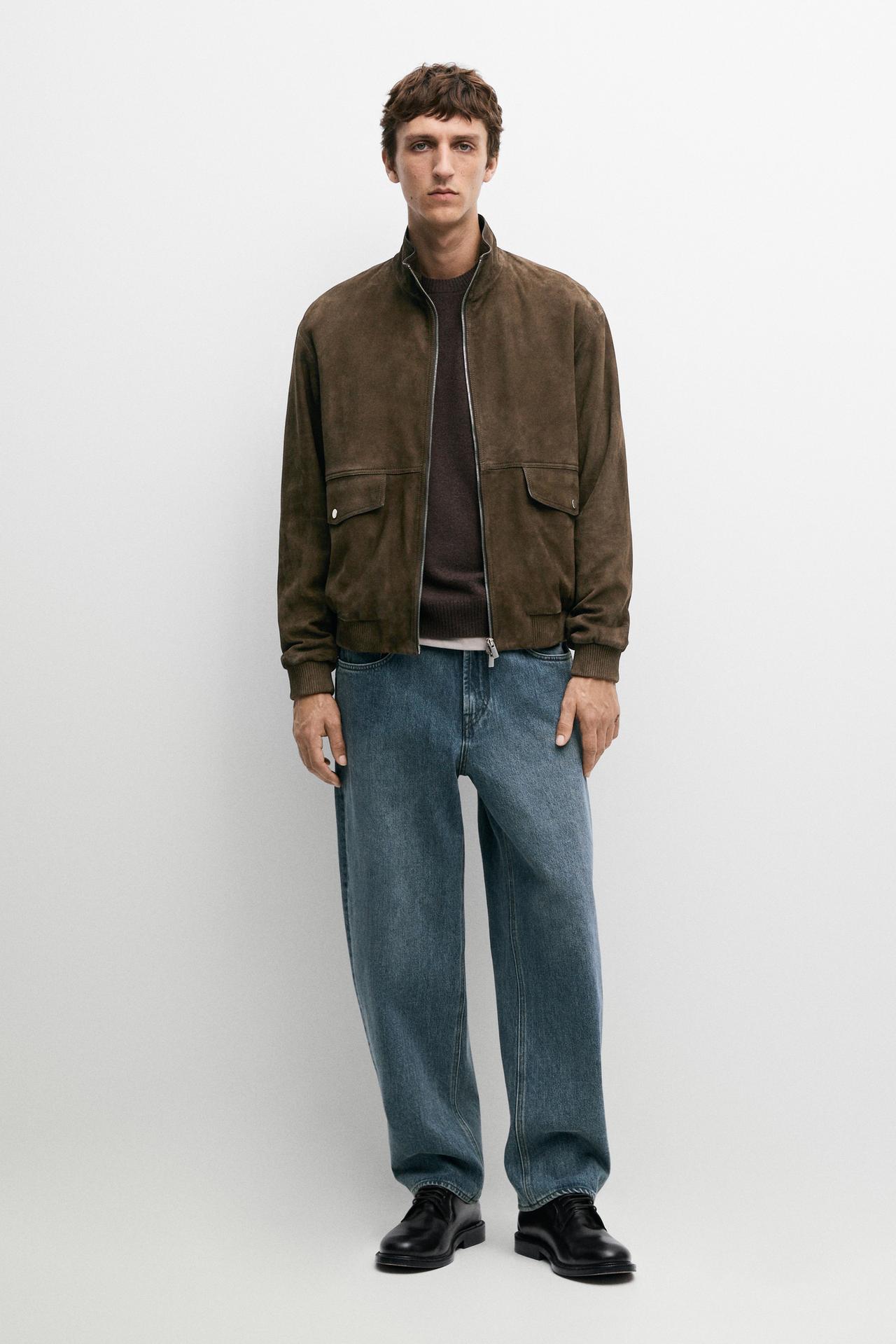 Suede jacket with pocket detail — Khaki
