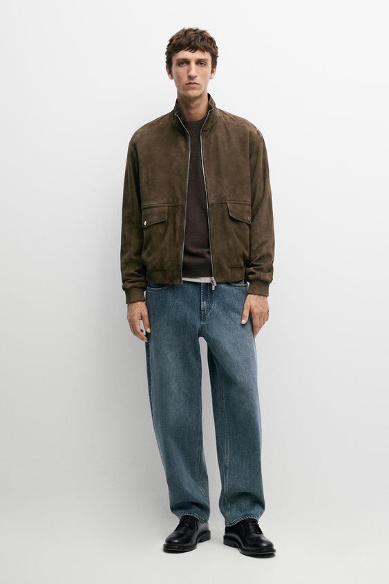 Blouson détail poches cuir et daim - Kaki de Zara - Image 0