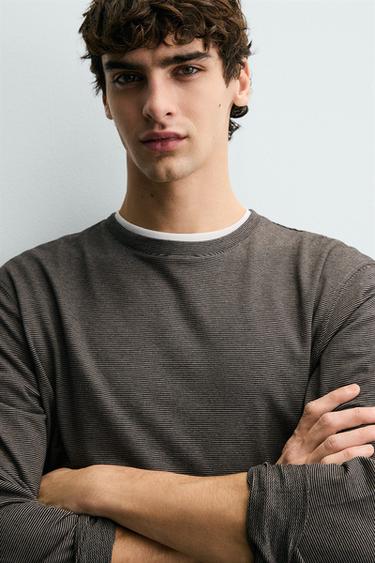 STRIPED LONG SLEEVE T-SHIRT - Dark brown by Zara - Image 4