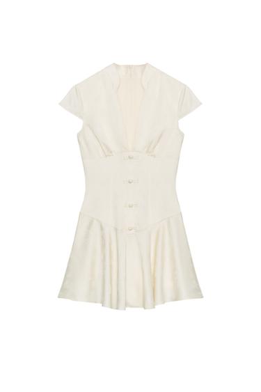 MINI SATIN JACQUARD DRESS WITH BUTTONS - Ecru by Zara