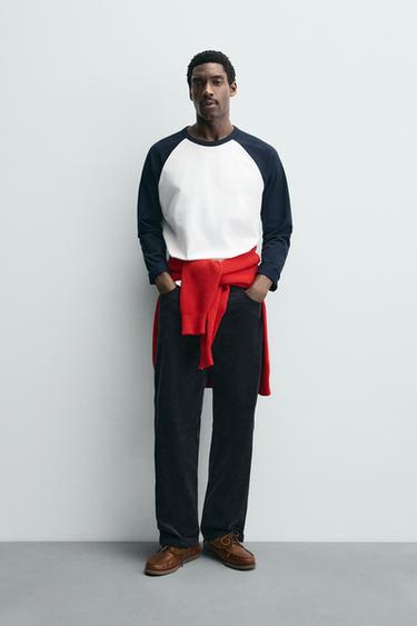 COLOUR BLOCK RAGLAN SLEEVE T-SHIRT - Ecru / Blue by Zara