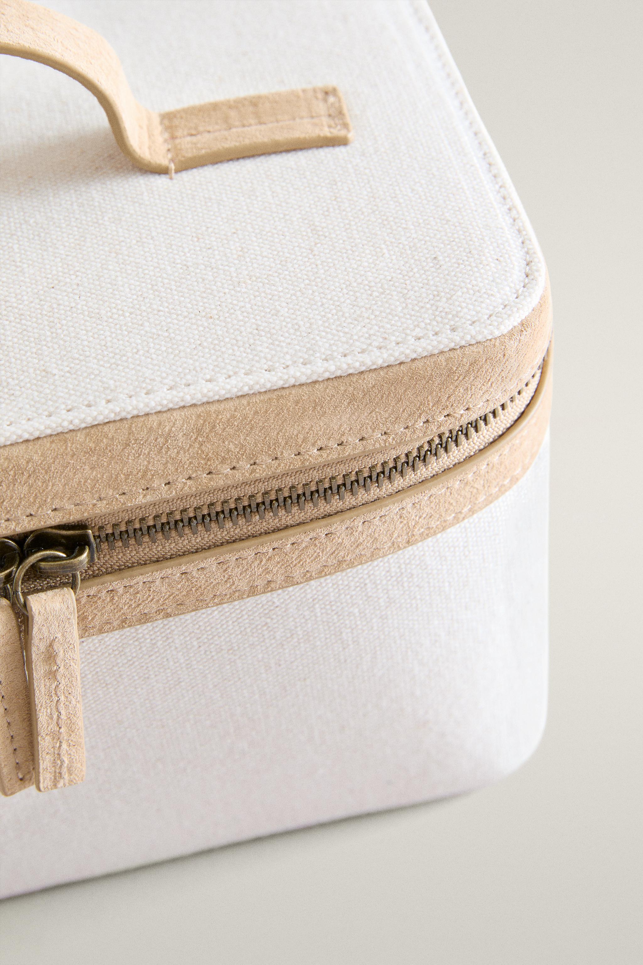 RIGID CANVAS LEATHER MAKEUP BAG - Off White | ZARA United States