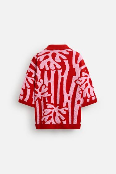 CHEMISE EN MAILLE JACQUARD CONTRASTE - Rouge de Zara - Image 6