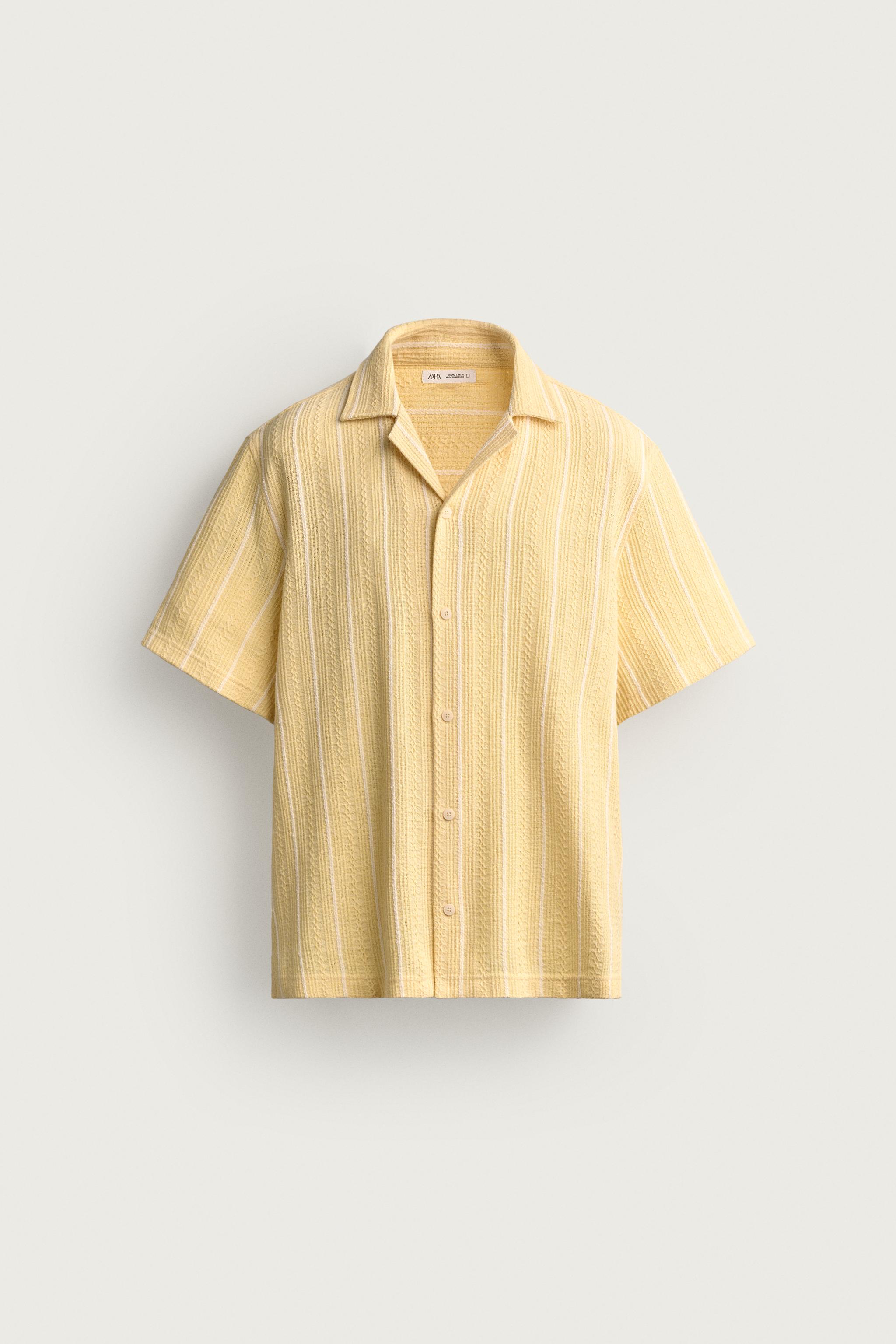 REGULAR FIT STRIPED JACQUARD SHIRT — Yellow