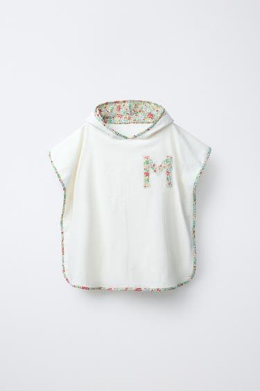 EMBROIDERED INITIAL FLORAL TRIM PONCHO TOWEL - M by Zara