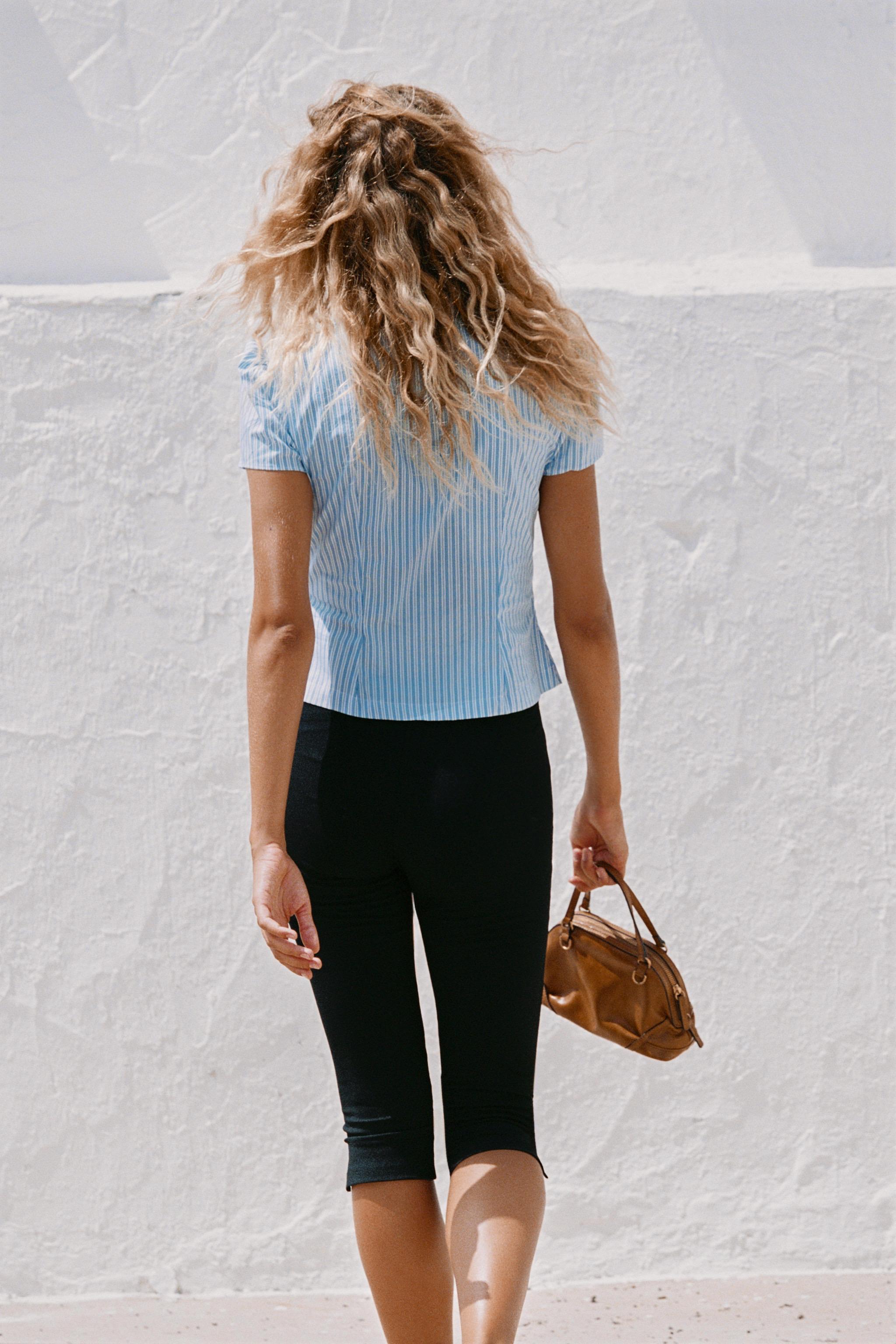 STRIPED BUTTON-UP TOP — Blue/White