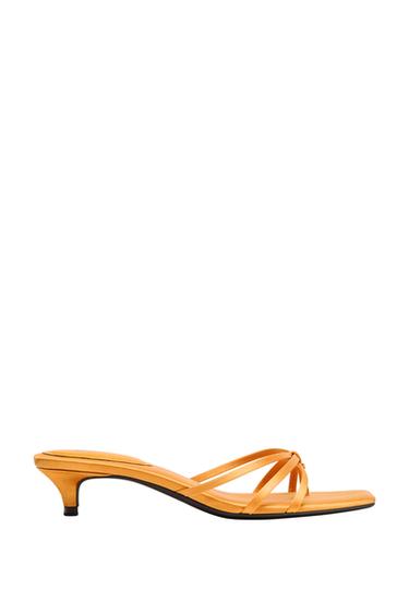 SATIN KITTEN-HEEL SANDALS - Orange by Zara
