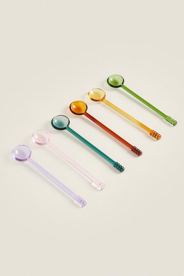 PACK OF MULTICOLOURED BOROSILICATE GLASS SPOONS (PACK OF 6) - Greens by Zara - Image 1