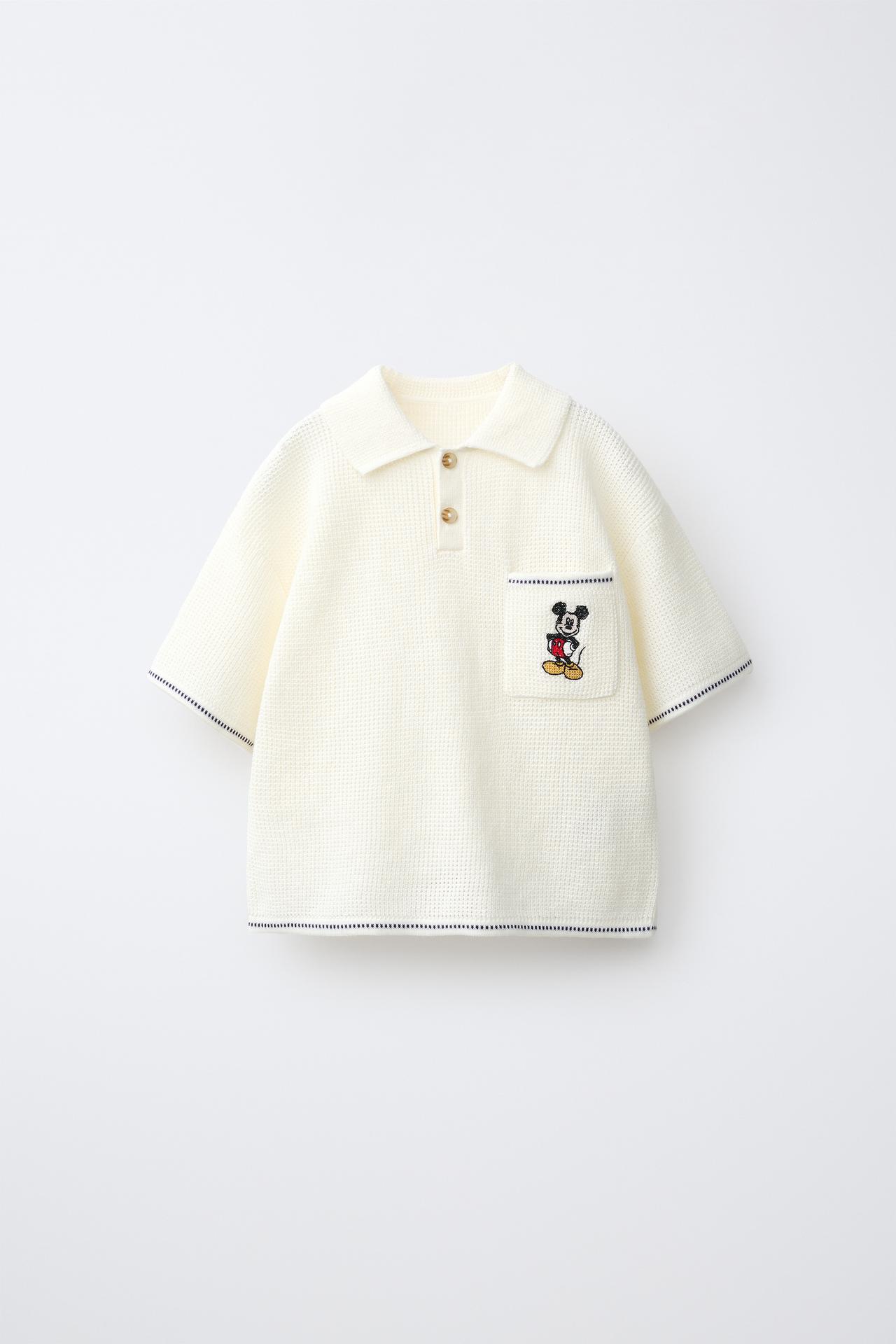 MICKEY MOUSE © DISNEY WAFFLE KNIT POLO — Ecru