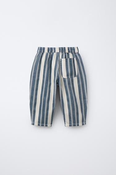 STRIPED RELAXED TWILL TROUSERS - Blue/White by Zara - Image 1