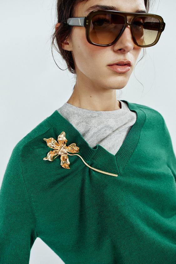 Большая металлическая брошь Zara в виде цветка, цвет: Золотой