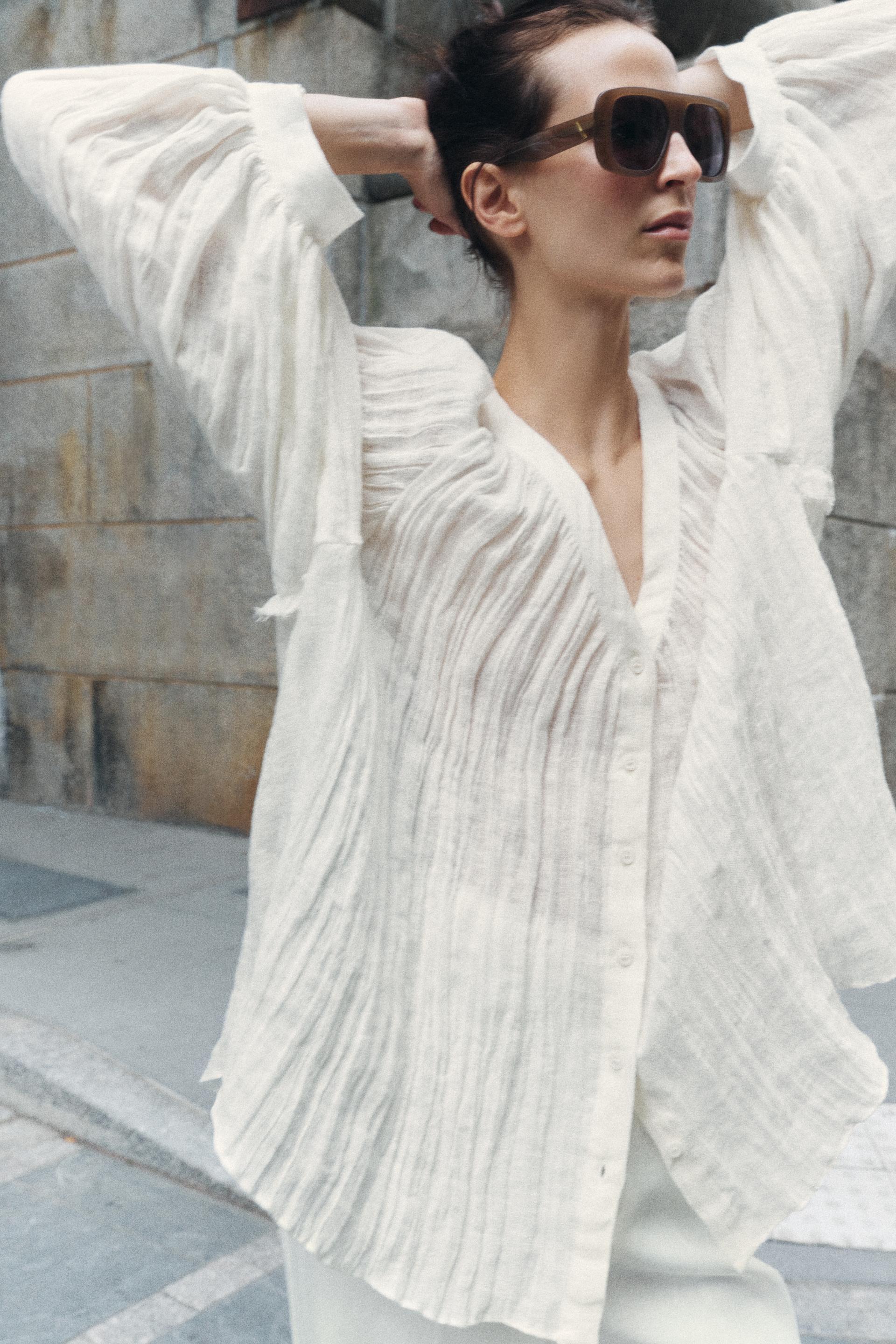 LINEN VOLUMINOUS BLOUSE ZW COLLECTION - Ecru | ZARA United States