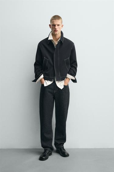 CONTRAST TOPSTITCHING OVERSHIRT - Dark navy by Zara - Image 0