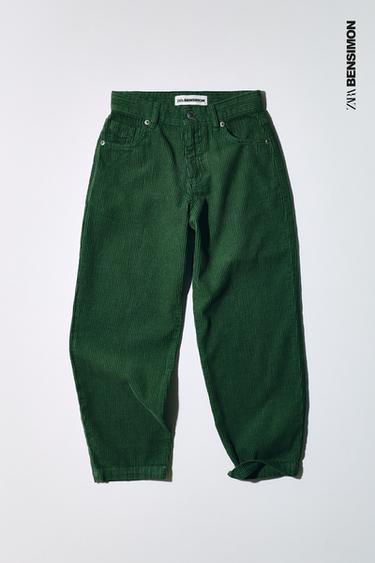BENSIMON ® X ZARA STRAIGHT CORDUROY TROUSERS - Green by Zara