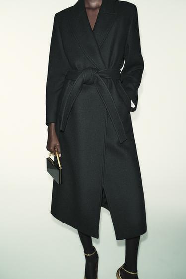 LONG WOOL COAT WITH BELT - Black by Zara - Image 2