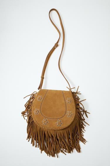 BANDOLERA SERRAJE PIEL FLECOS - Tostado de Zara