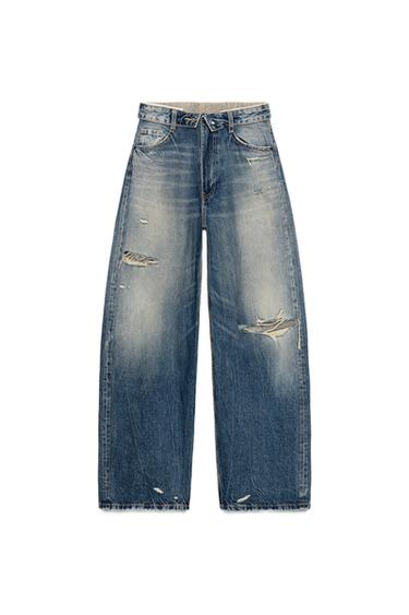 TRF MID-WAIST FOLDED WAISTBAND JEANS - Blue by Zara