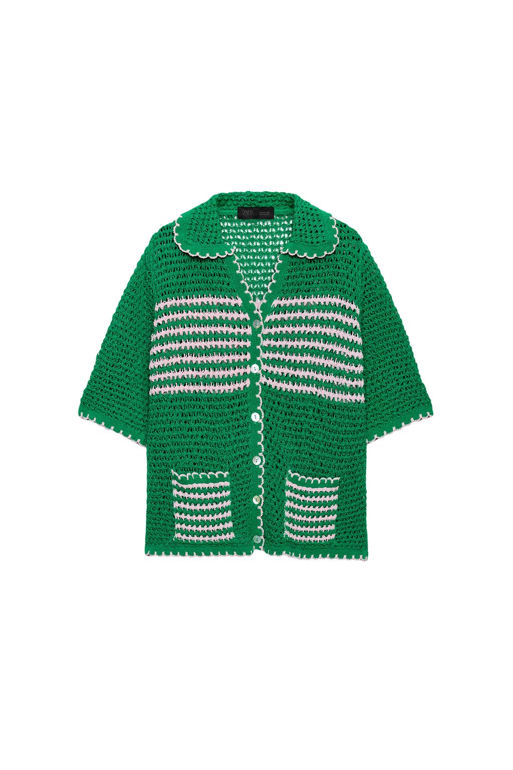 STRIPED OPEN KNIT POLO JACKET - image 3