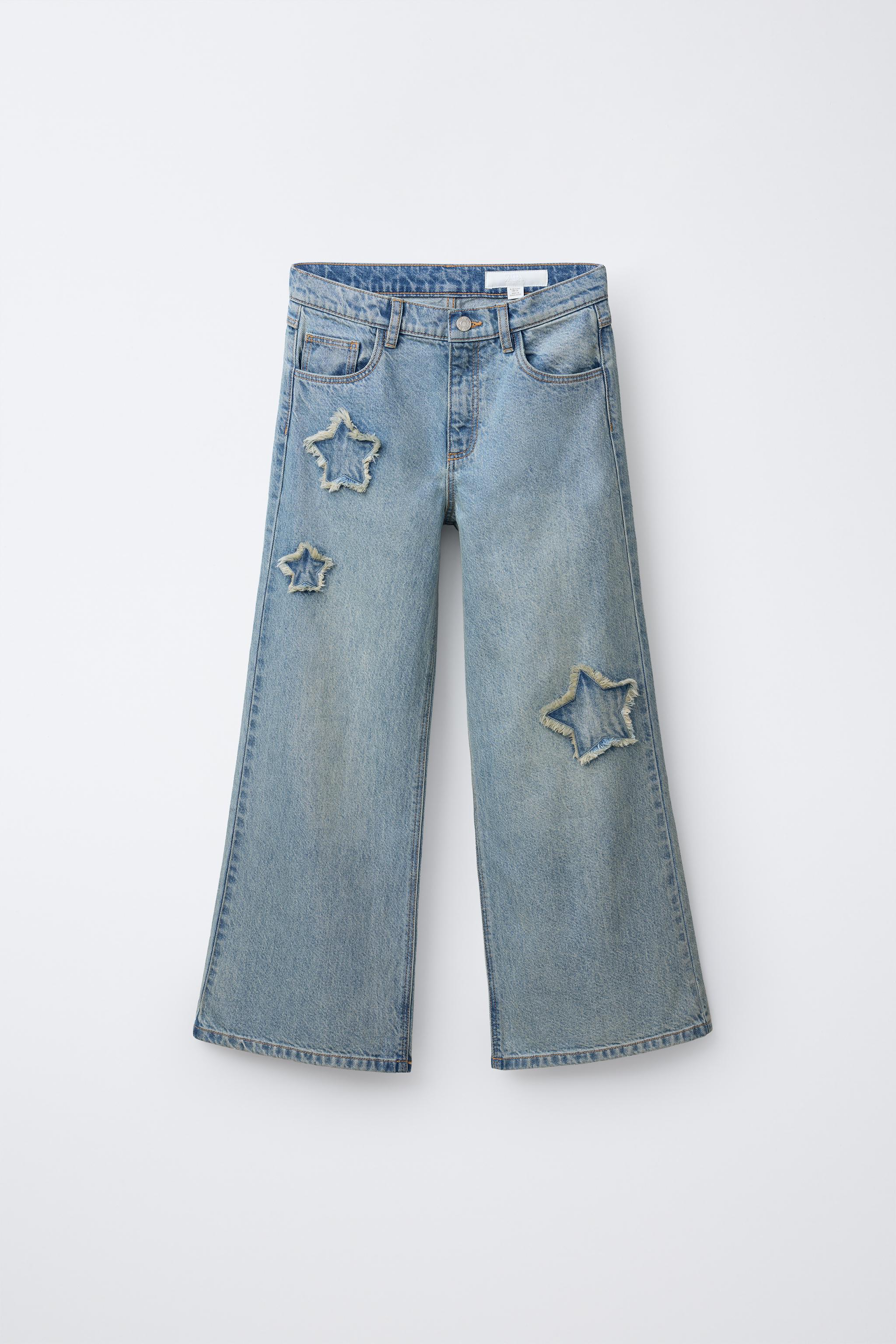 WIDE-LEG JEANS WITH STAR PATCHES - Blue | ZARA New Zealand