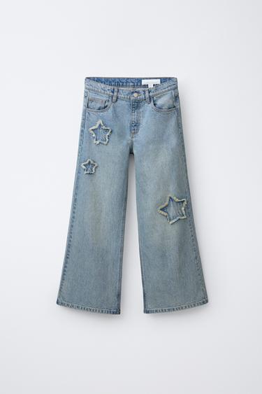 Zara STAR PATCH WIDE LEG JEANS - Blue