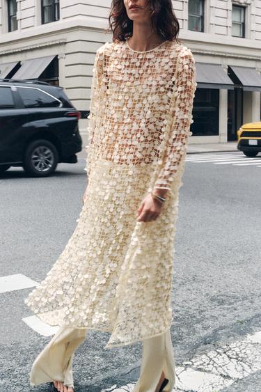 SEQUINNED LONG DRESS - Ecru by Zara - Image 1