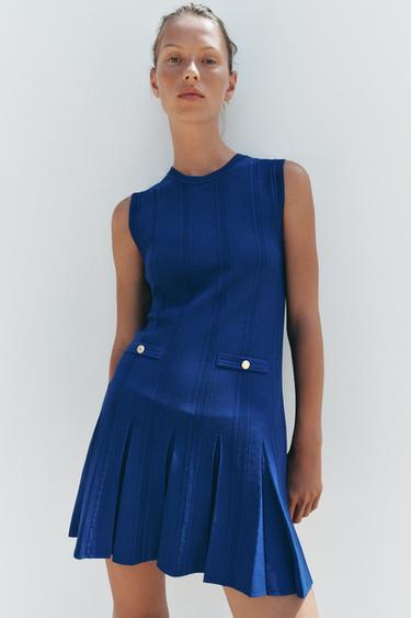 KNIT DRESS WITH BOX PLEATS - Bluish by Zara