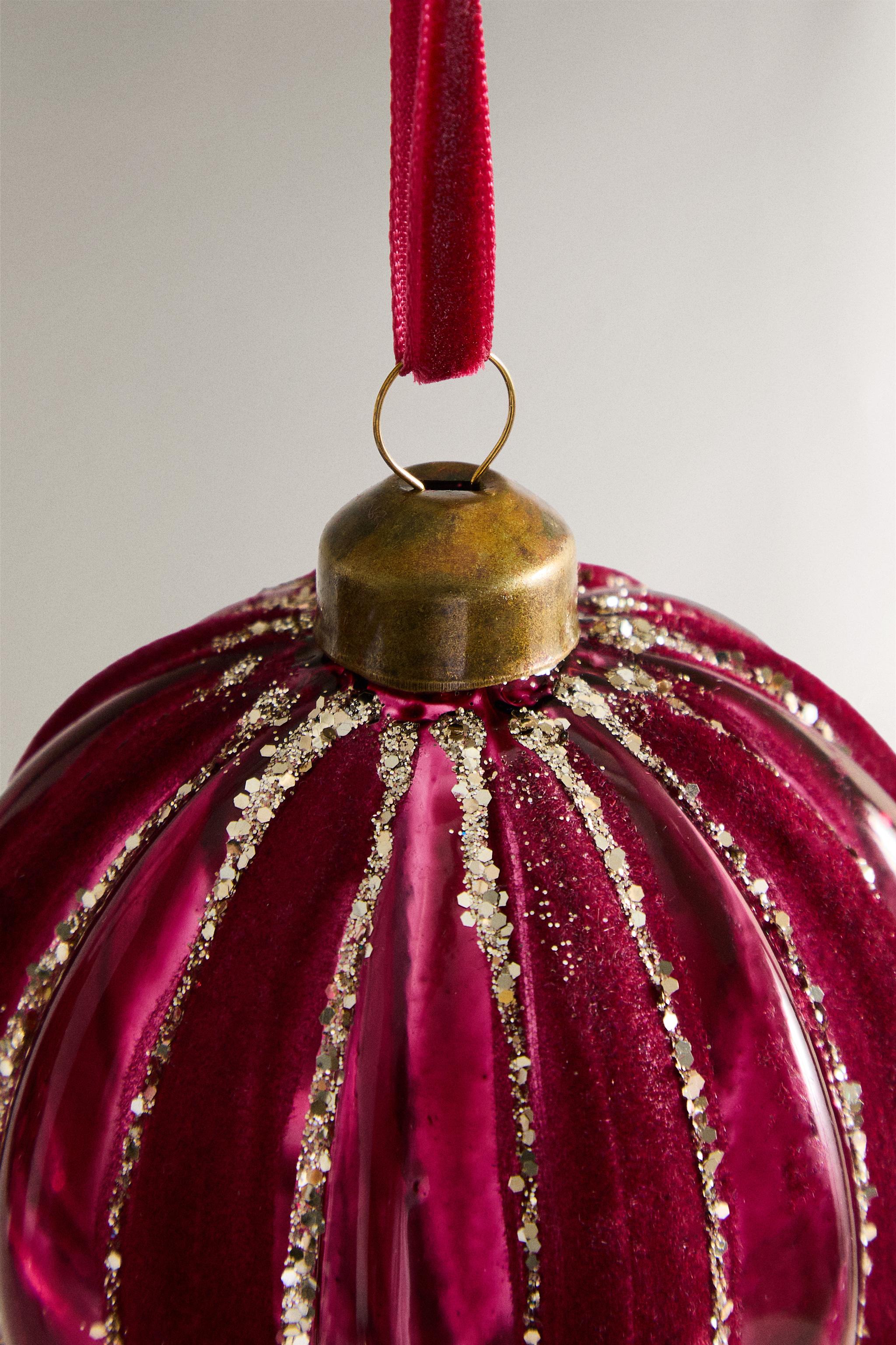 VELVET STRIPED CHRISTMAS TREE BALL ORNAMENT