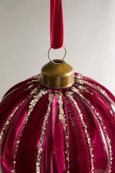 DÉCORATION SAPIN BOULE VELOURS RAYURES NOËL - Rouge de Zara - Image 2