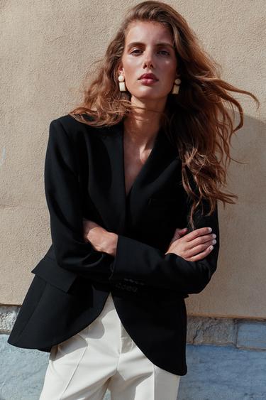 Zara ASYMMETRIC PADDED SHOULDER BLAZER - Black