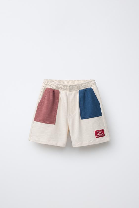 COLOUR BLOCK PLUSH BERMUDA SHORTS - Light blue by Zara - Image 0